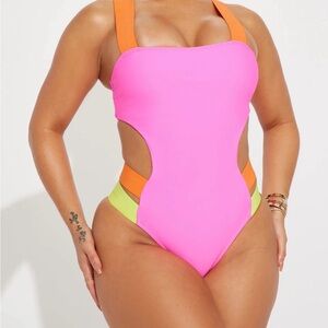 Amy Strappy 1 Piece Swimsuit - Neon Pink/combo (Brand New with tags)